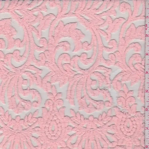 2 YD PC-Light Pink Embroidered Scroll Tulle Fabric