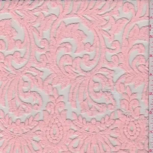 2 YD PC-Light Pink Embroidered Scroll Tulle Fabric