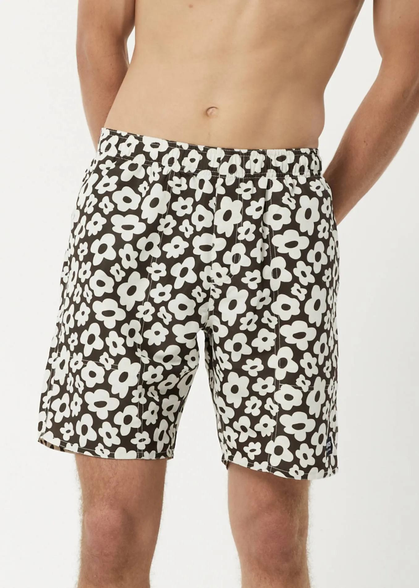 AFENDS Mens Baywatch Alohaz - Elastic Waist Shorts - Coffee