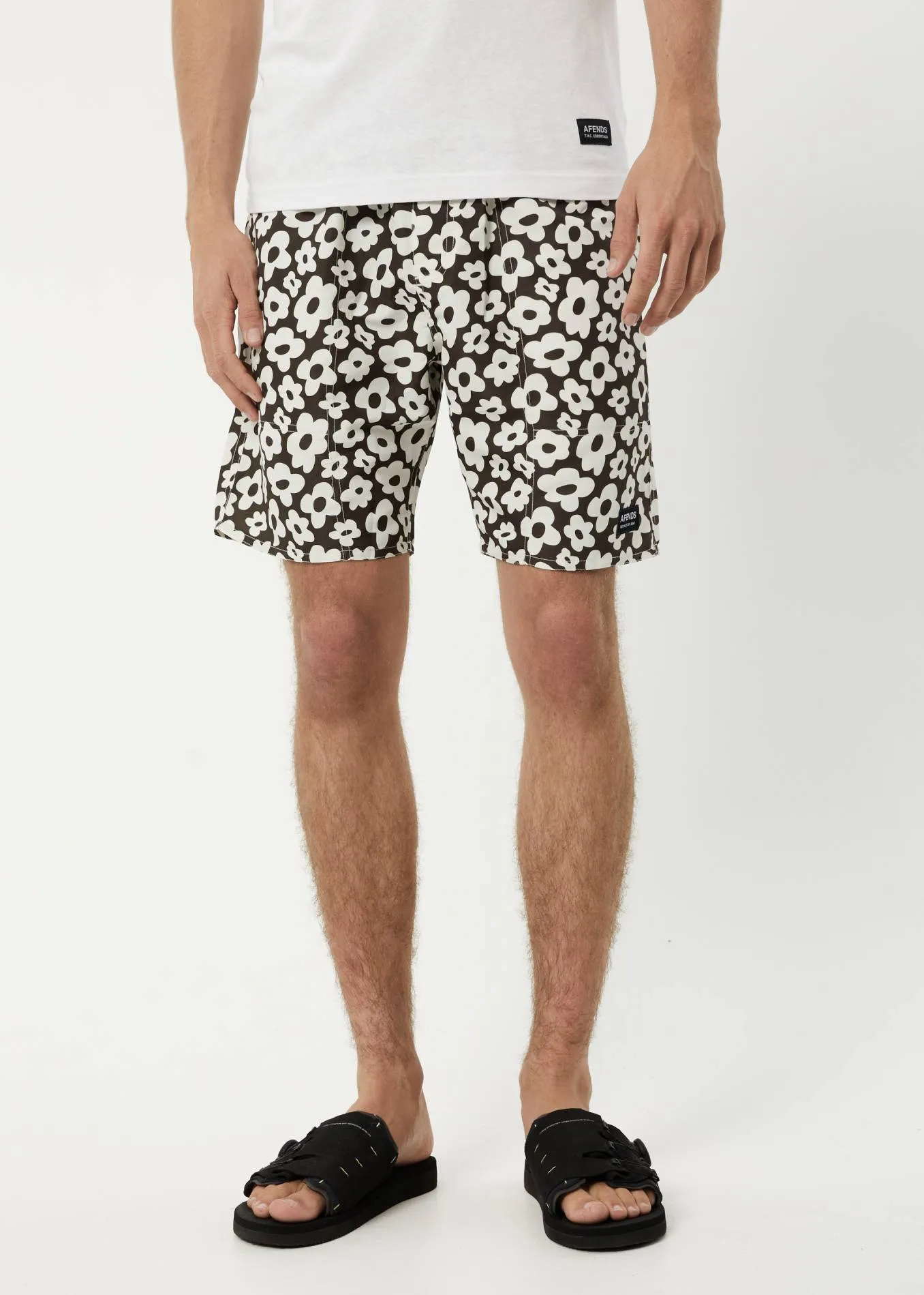 AFENDS Mens Baywatch Alohaz - Elastic Waist Shorts - Coffee