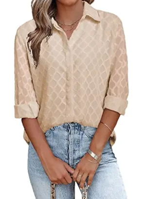 Apricot Womens Button Down Shirts Long Sleeve V Neck Blouses Tops for Work - FARYSAYS