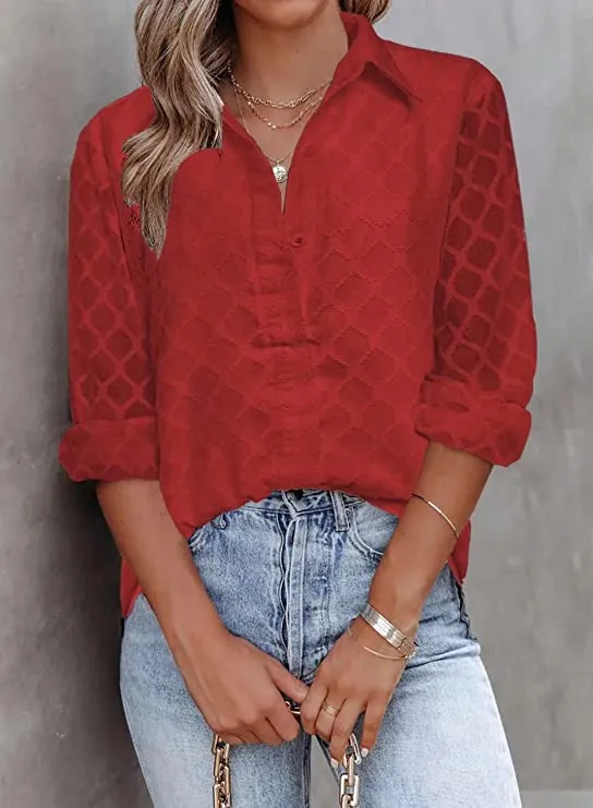 Apricot Womens Button Down Shirts Long Sleeve V Neck Blouses Tops for Work - FARYSAYS