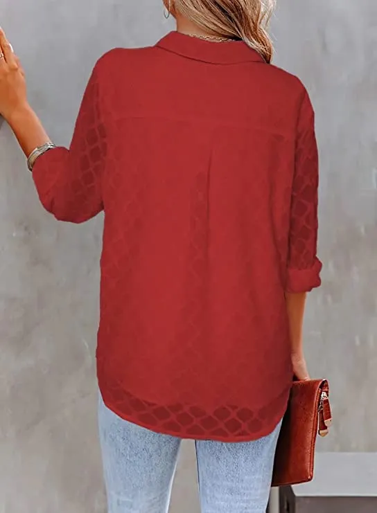 Apricot Womens Button Down Shirts Long Sleeve V Neck Blouses Tops for Work - FARYSAYS