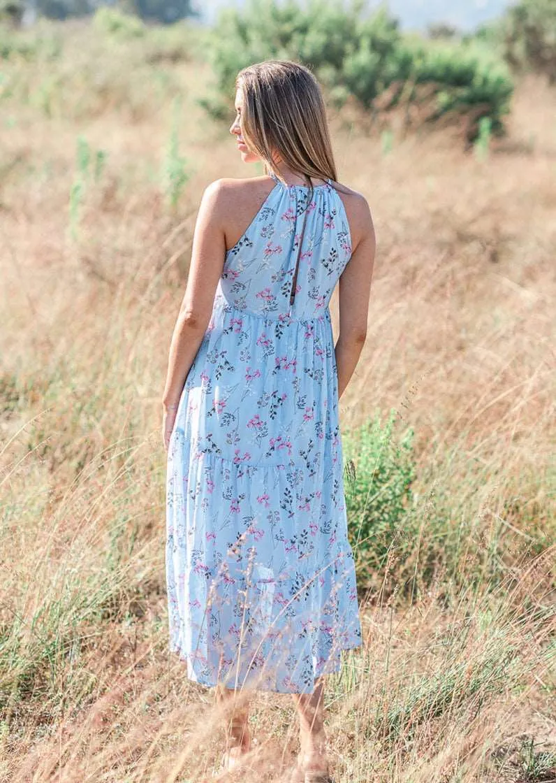 Baby Blue Floral Chiffon Dress