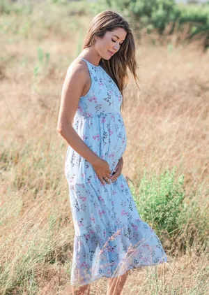 Baby Blue Floral Chiffon Dress