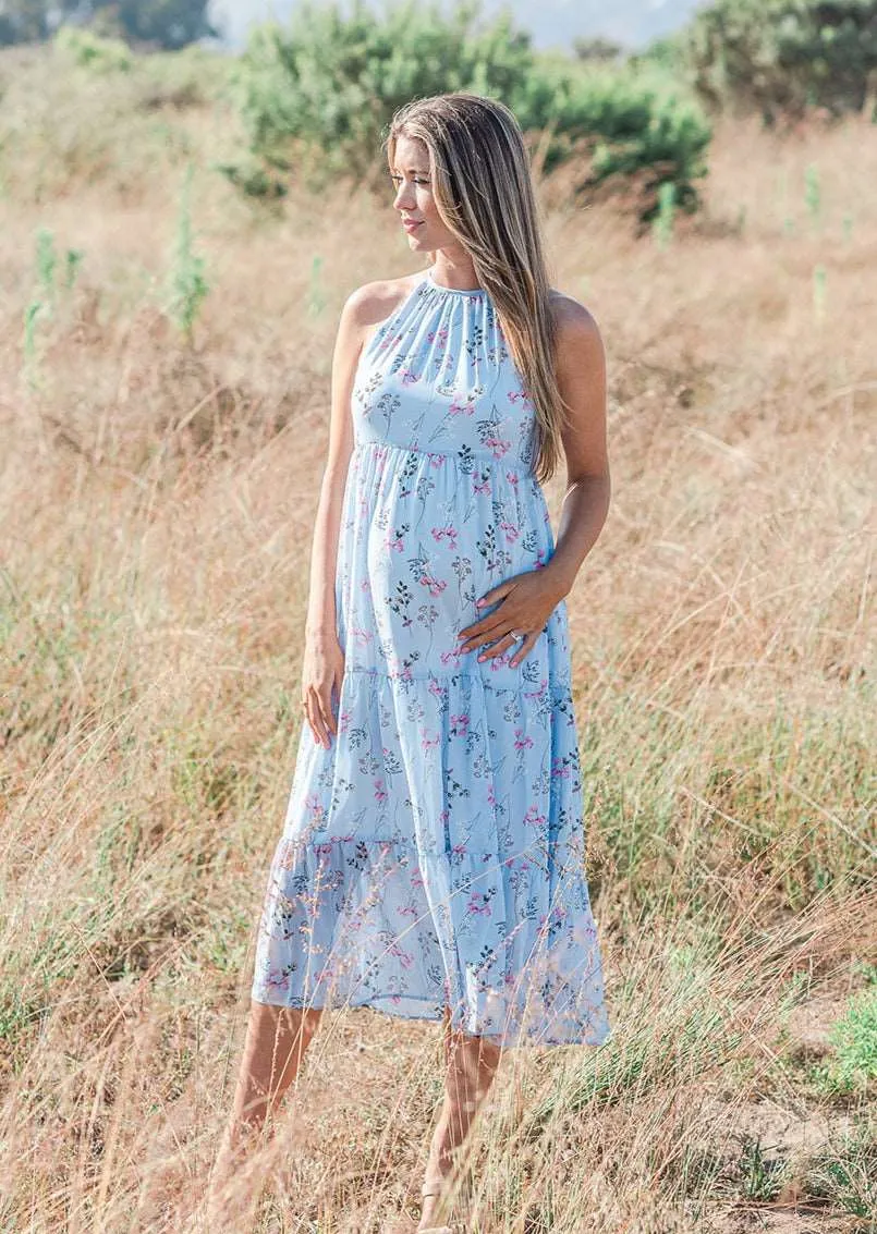 Baby Blue Floral Chiffon Dress