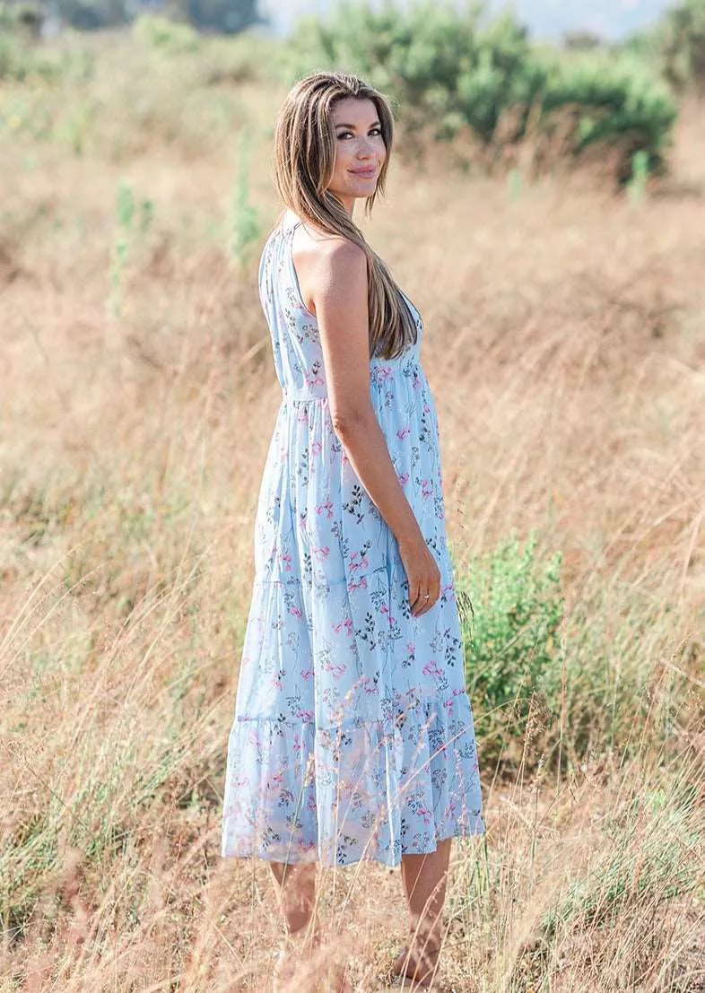 Baby Blue Floral Chiffon Dress