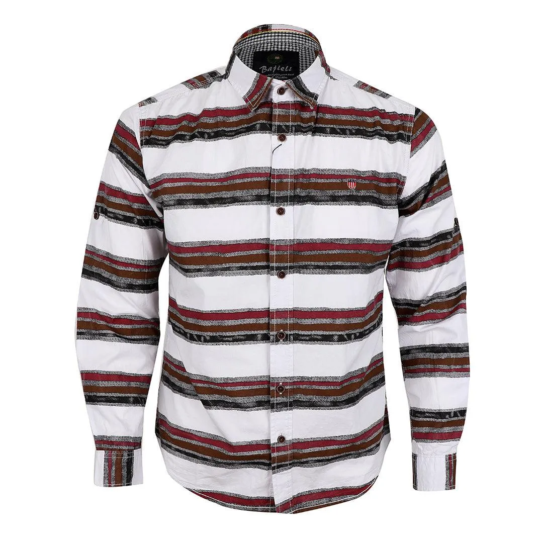 Bajieli Executive White With Wine, Brown, And Black Colored LongSleeve Shirt