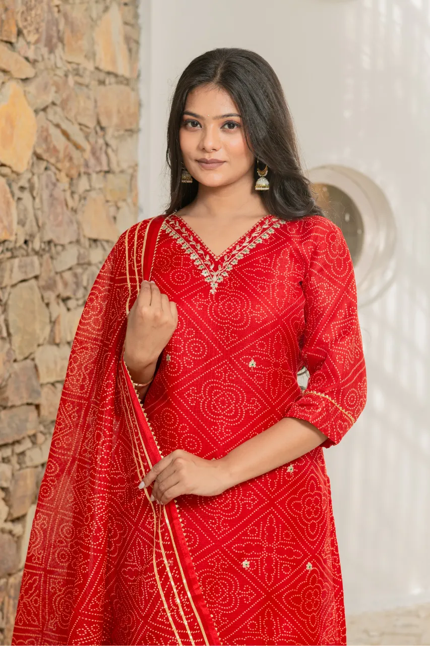 ‘Bandhani’ Kota Doria Embroidered Pant Set