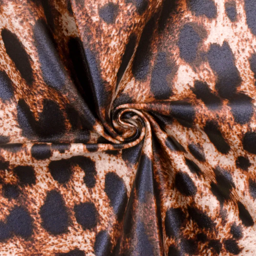 Beige-Multi Famous Maker Cheetah Printed Stretch Tricot Yoga Knit Fabric