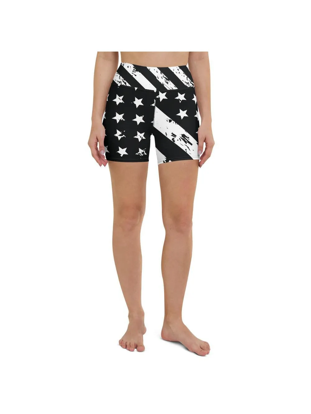 Black & White American Flag Yoga Shorts