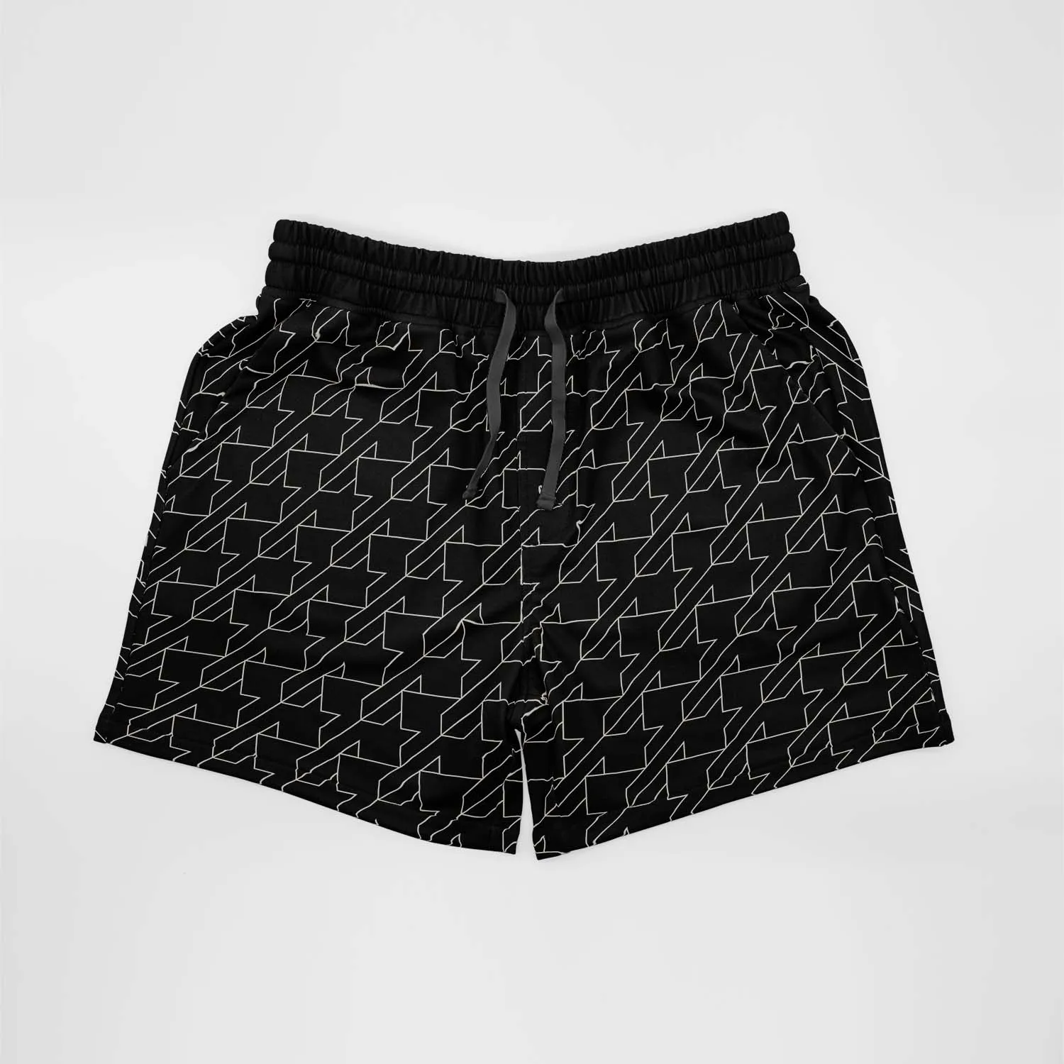 Black Contemporary Houndstooth Men's Casual Athletic Shorts