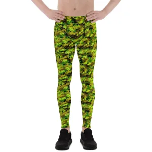 Black Green Camo Print Meggings, Army Military Print Men's Leggings-Made in USA/EU
