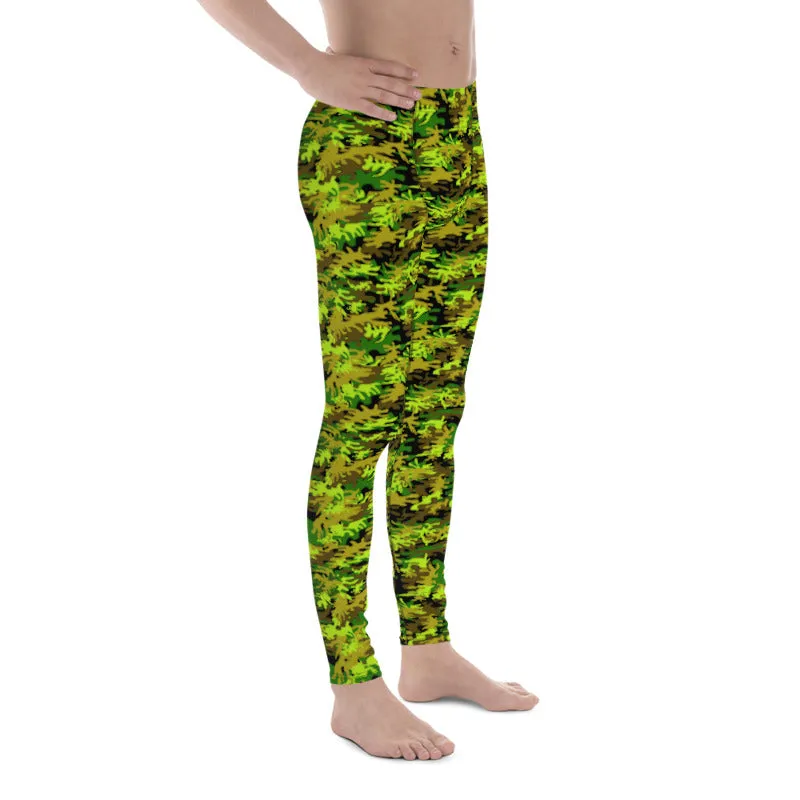 Black Green Camo Print Meggings, Army Military Print Men's Leggings-Made in USA/EU