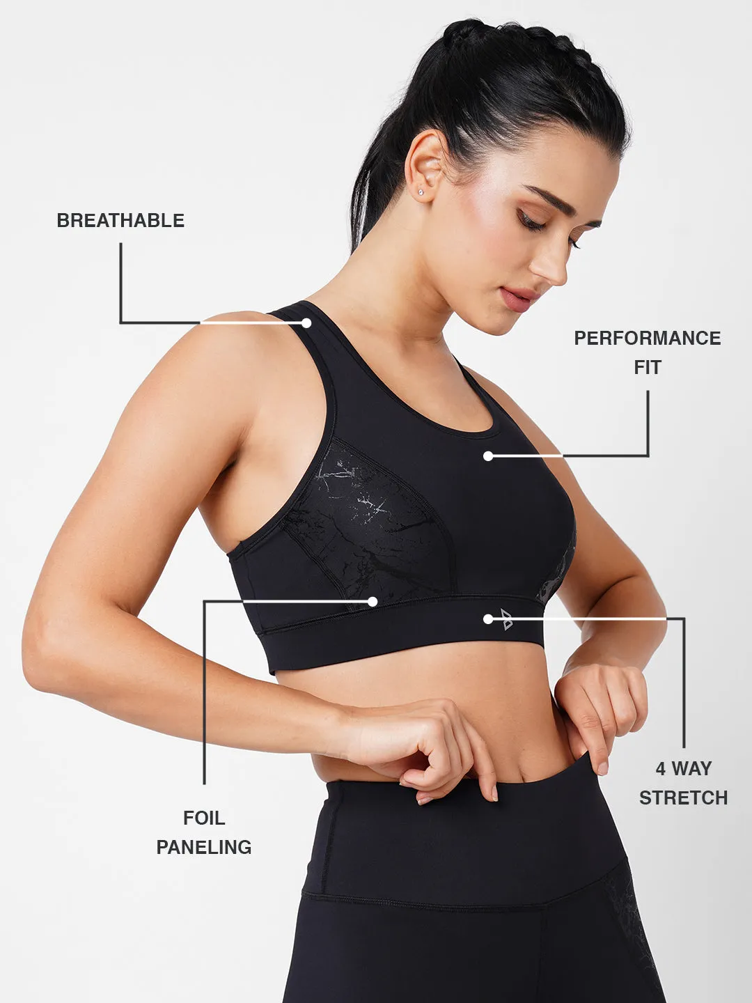 Black Marble Sports Bra