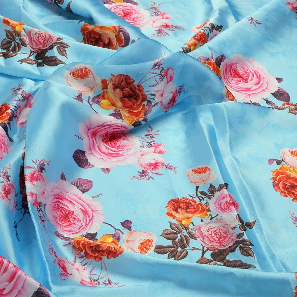 Blissful Pink Roses Digital Printed Fabric - Japan Satin