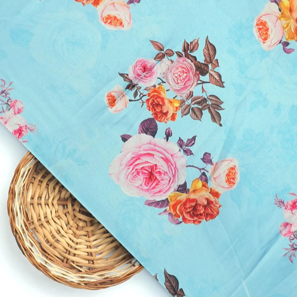 Blissful Pink Roses Digital Printed Fabric - Japan Satin