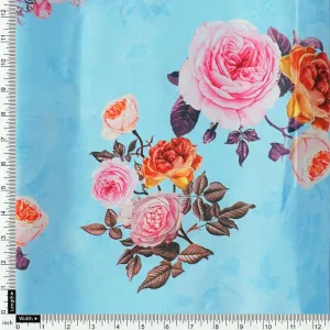Blissful Pink Roses Digital Printed Fabric - Japan Satin