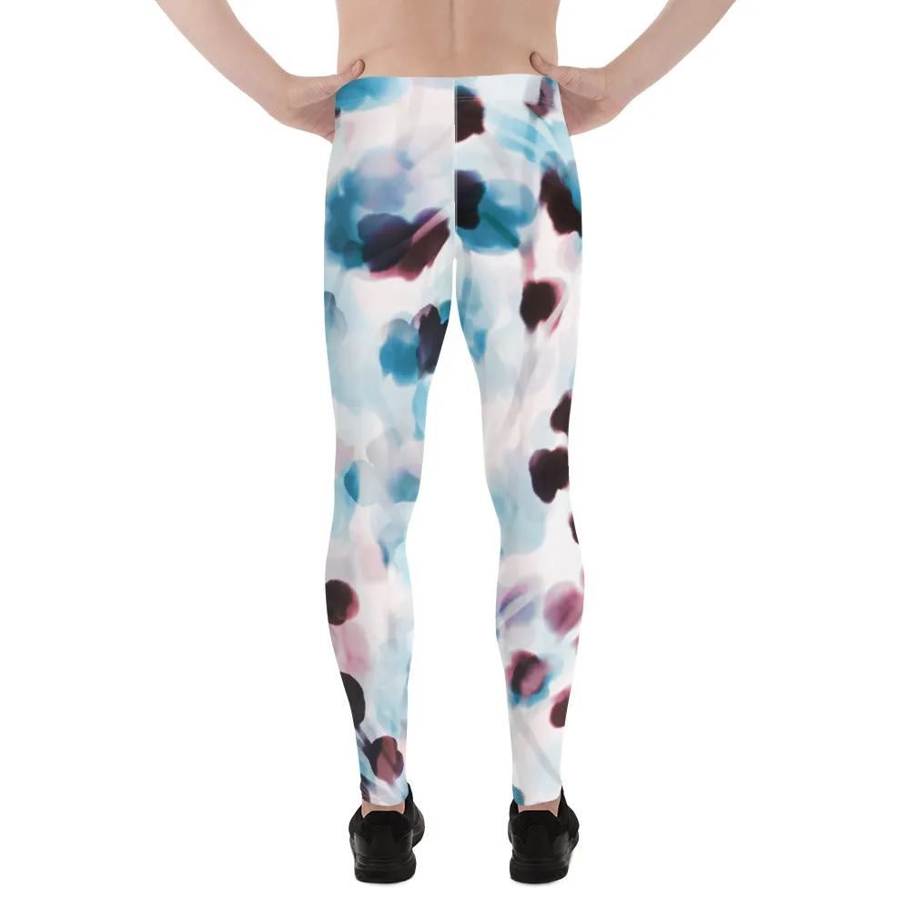 Blue Dotted Abstract Men's Leggings, Watercolor Designer Compression Tights For Men - Made in USA/EU/MX