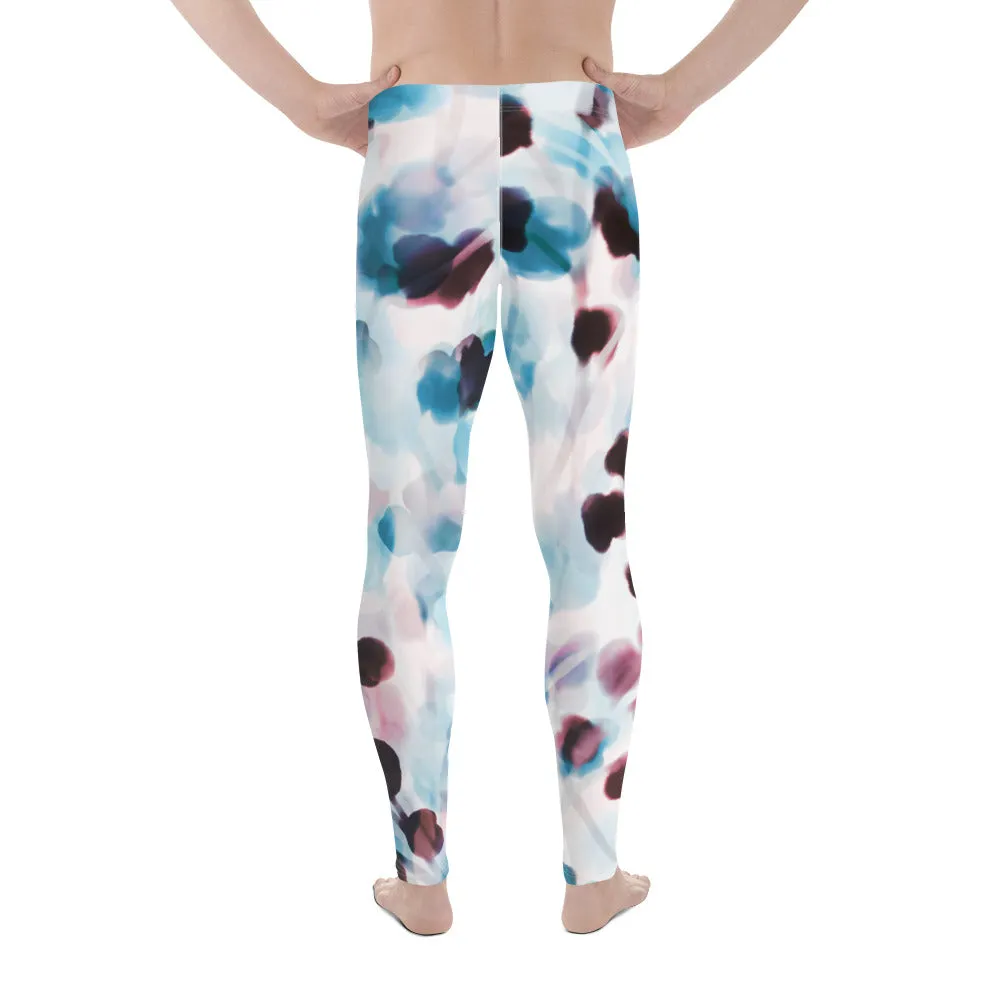 Blue Dotted Abstract Men's Leggings, Watercolor Designer Compression Tights For Men - Made in USA/EU/MX