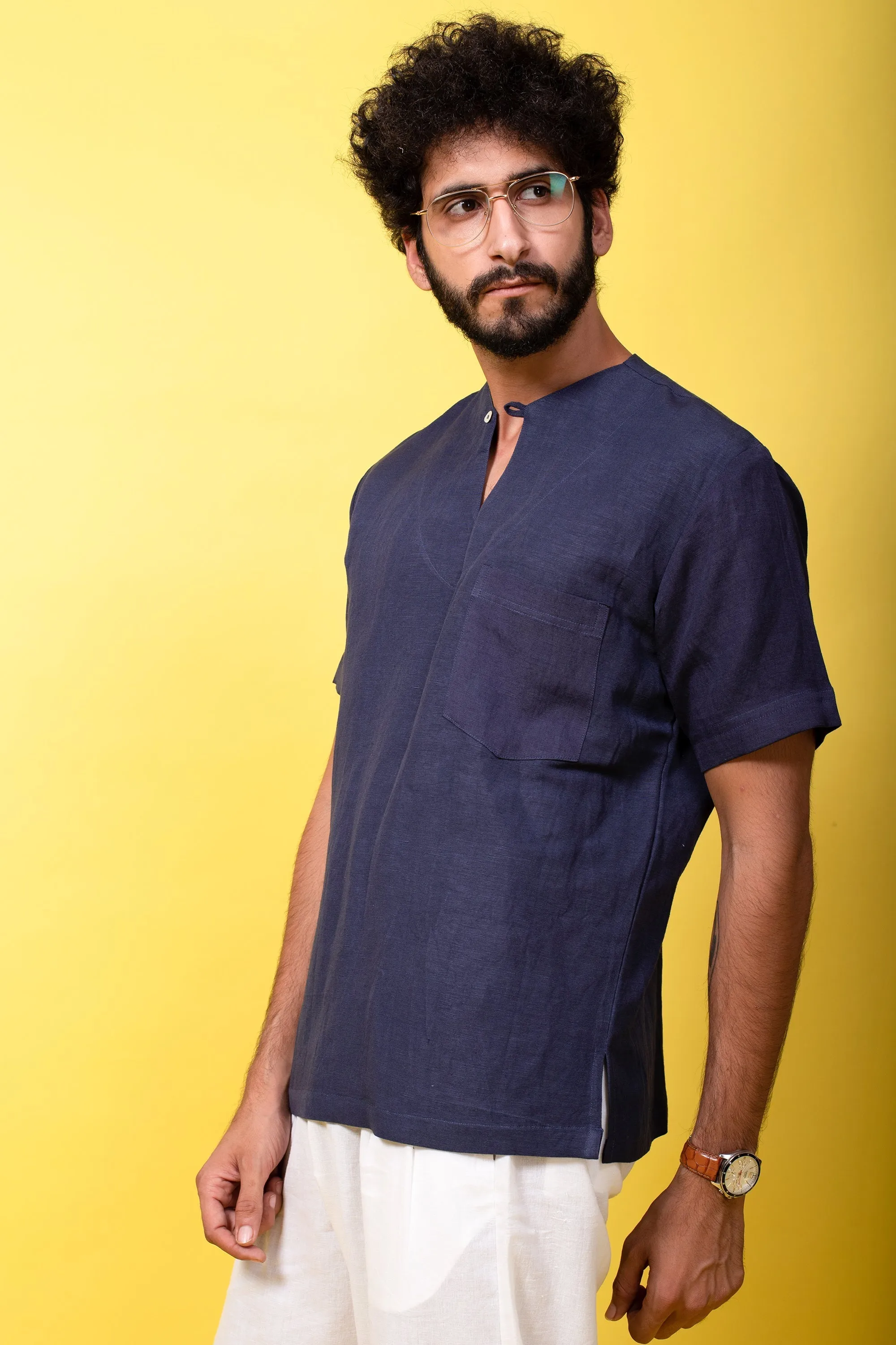 Blue Linen Short Kurta