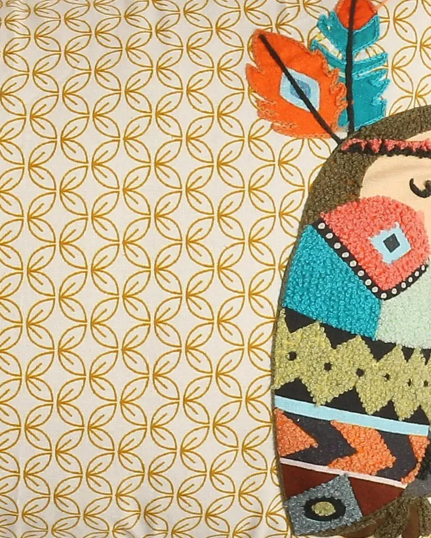 Boho Girl Design Embroidered Cushion Cover | 12 x 20 inches