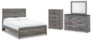 Bronyan Queen Panel Bed with Mirrored Dresser and Chest in Dark Gray