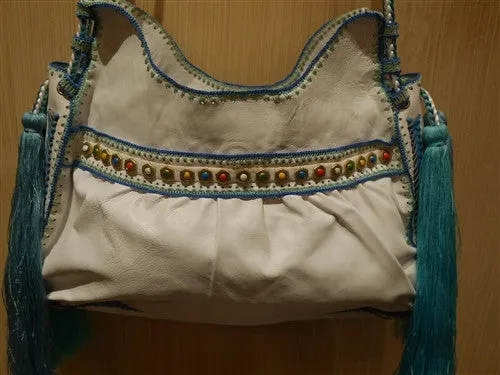 Buba Turquoise Spiral Embroidered Tote Handbag