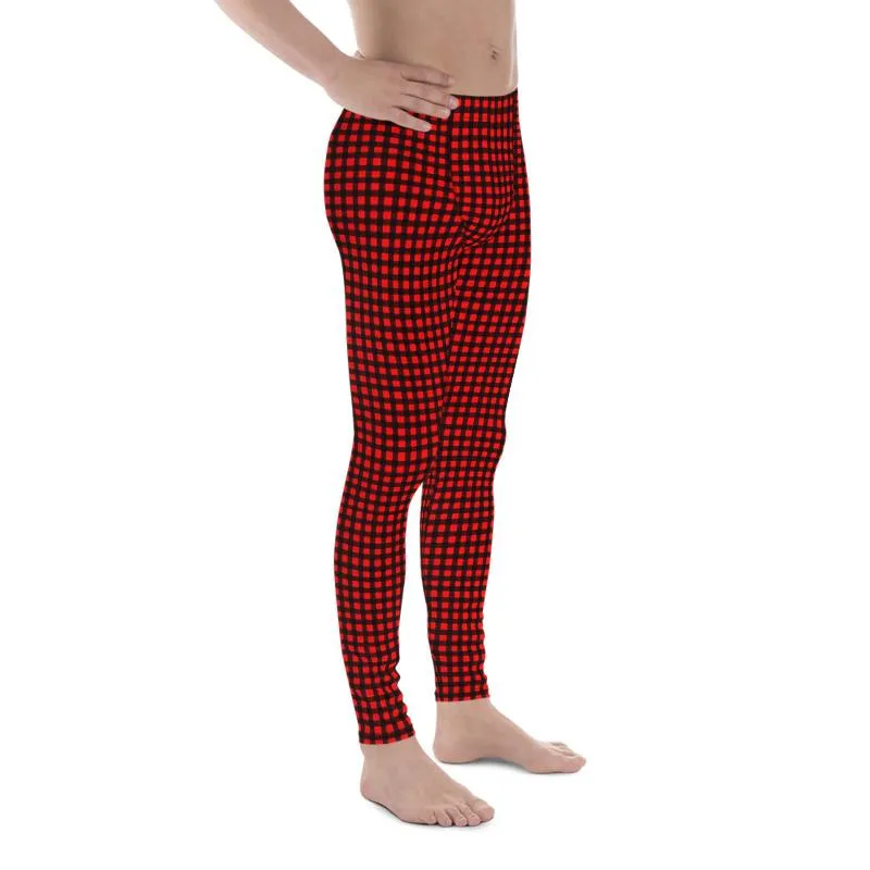Buffalo Red Plaid Print Meggings, Designer Men's Leggings Running Tights - Made in USA/ MX/ EU