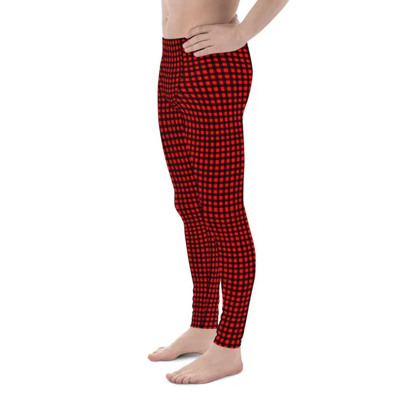 Buffalo Red Plaid Print Meggings, Designer Men's Leggings Running Tights - Made in USA/ MX/ EU