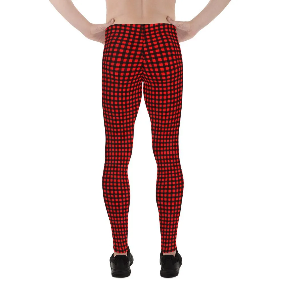 Buffalo Red Plaid Print Meggings, Designer Men's Leggings Running Tights - Made in USA/ MX/ EU