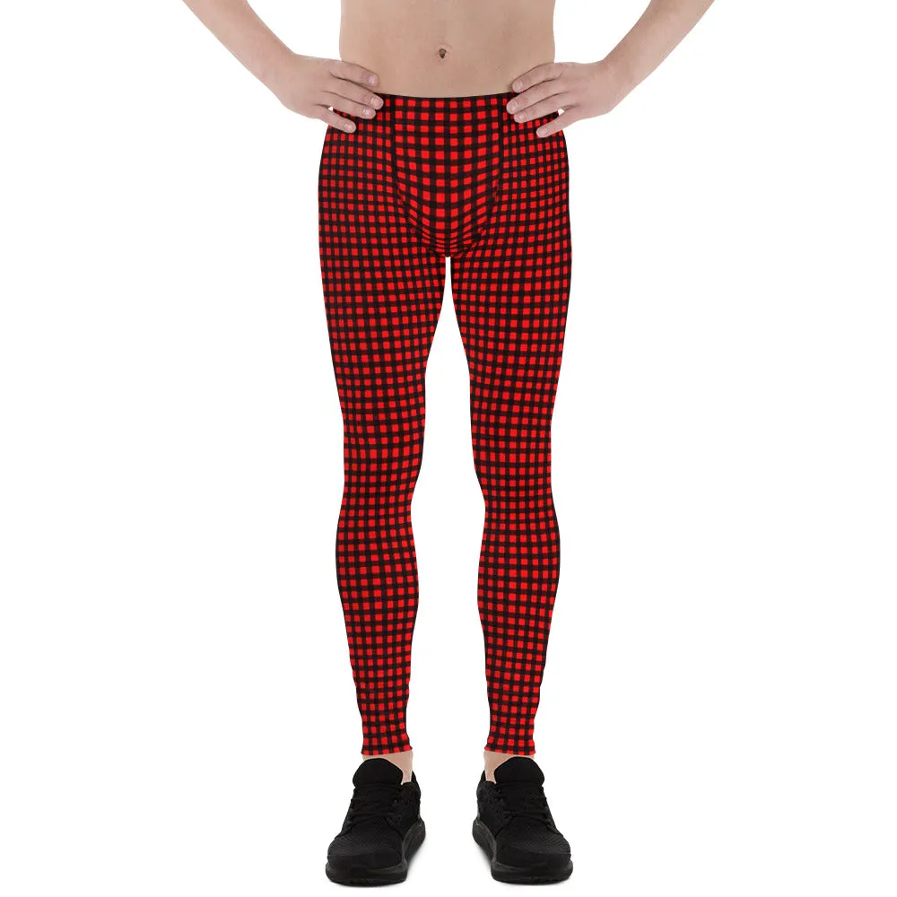 Buffalo Red Plaid Print Meggings, Designer Men's Leggings Running Tights - Made in USA/ MX/ EU