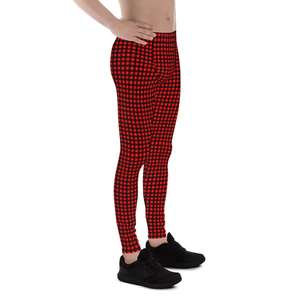 Buffalo Red Plaid Print Meggings, Designer Men's Leggings Running Tights - Made in USA/ MX/ EU