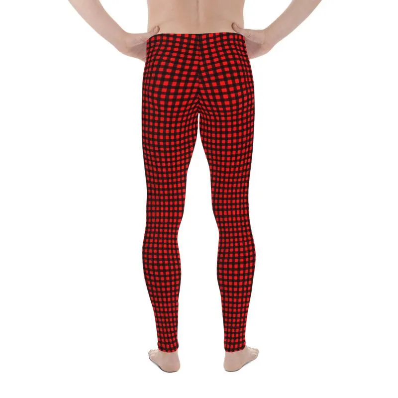 Buffalo Red Plaid Print Meggings, Designer Men's Leggings Running Tights - Made in USA/ MX/ EU