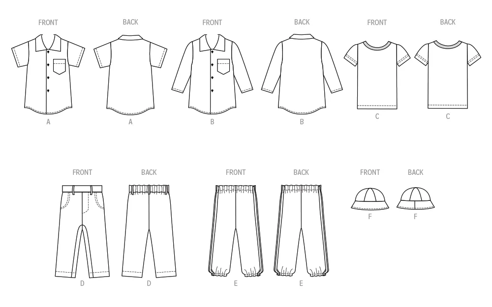 Butterick sewing pattern 6949 Babies' Shirts, T-Shirt, Pants and Hat