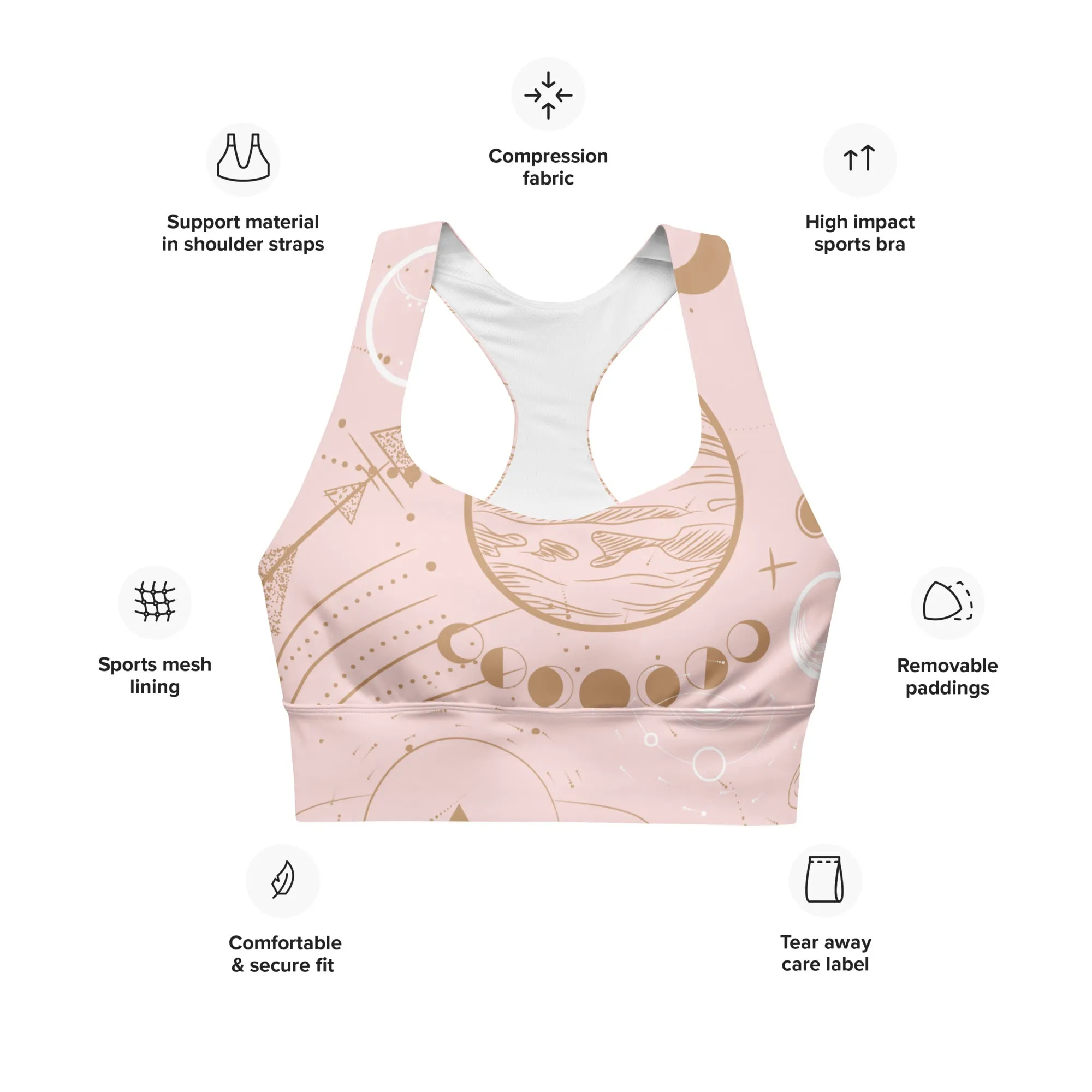 Celestial Style Longline Sports Bra, lioness-love
