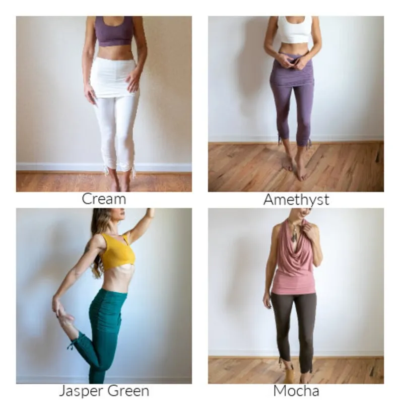 Cinched Ruched Yoga Leggings With Lace Up Side Ties and Mini Skirt