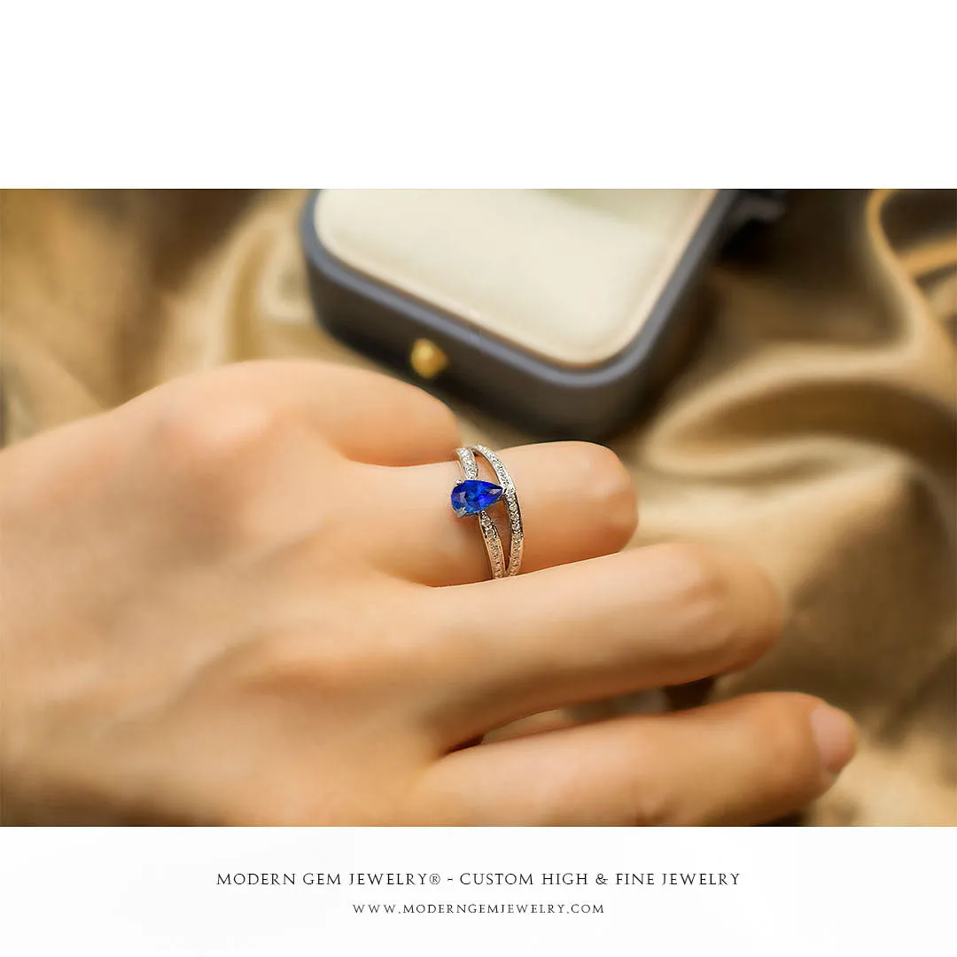 Classic Blue Natural Sapphire Diamond Split Shank Ring