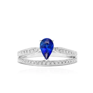 Classic Blue Natural Sapphire Diamond Split Shank Ring