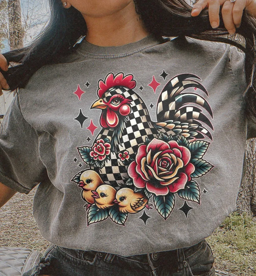 Country Rooster Tattoo Tee Classic Style T-Shirt with Sweatshirt Option