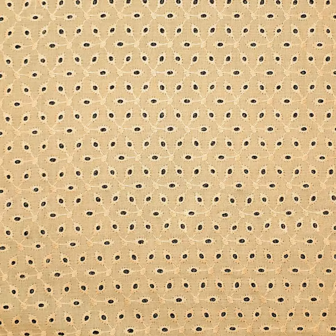 Dark Cream Floral Embroidered Cotton Hakoba Fabric (Wholesale)