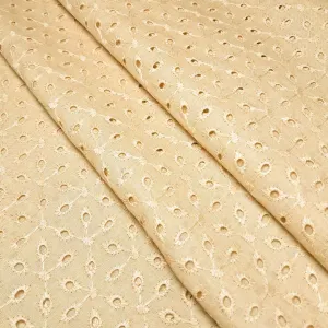Dark Cream Floral Embroidered Cotton Hakoba Fabric (Wholesale)