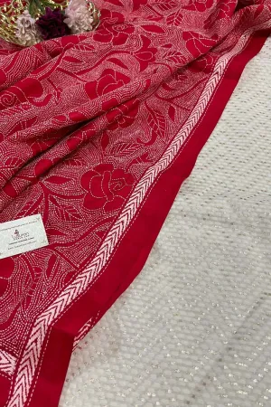 Dyeable Banarasi Cotton Silk Suit With Red Hand Embroidered Kantha Pure Bangalore Silk Dupatta