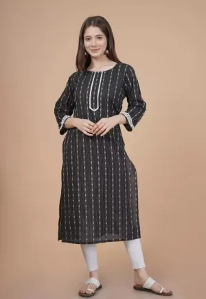 Elegant Black  Cotton Kurta with Woven Design