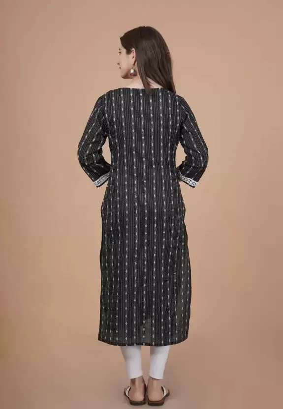 Elegant Black  Cotton Kurta with Woven Design