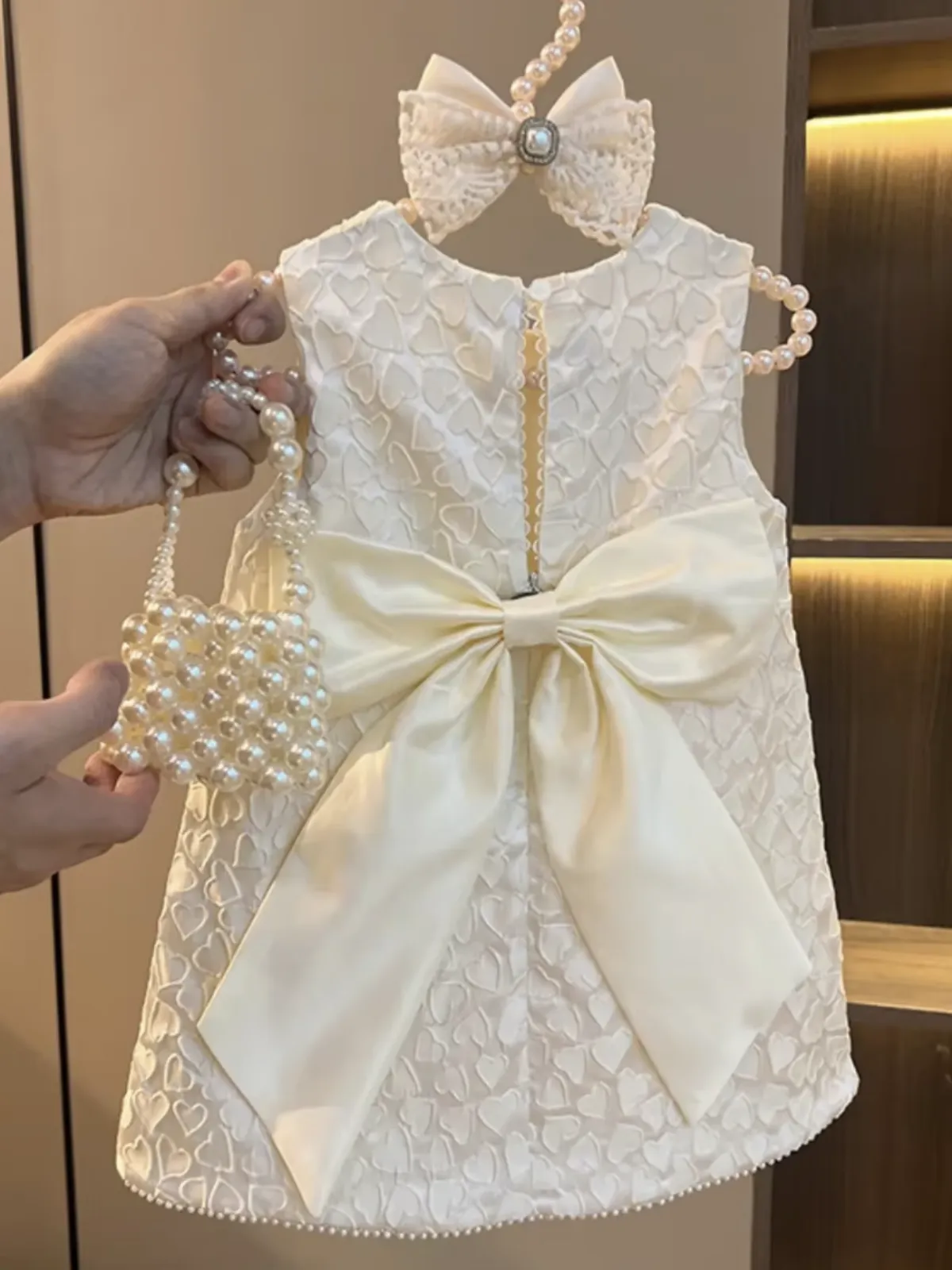 Elegant Bow Pearl Aline Dress