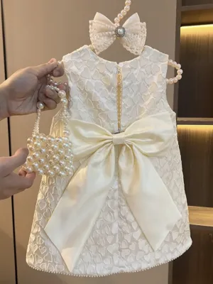 Elegant Bow Pearl Aline Dress