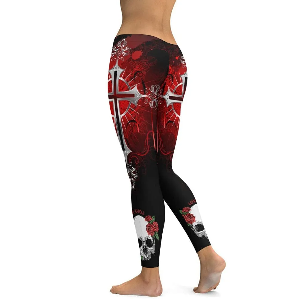 Embrace An Edgy, Sleek Look With Our Ladies Gothic Skull Pattern Yoga Pants