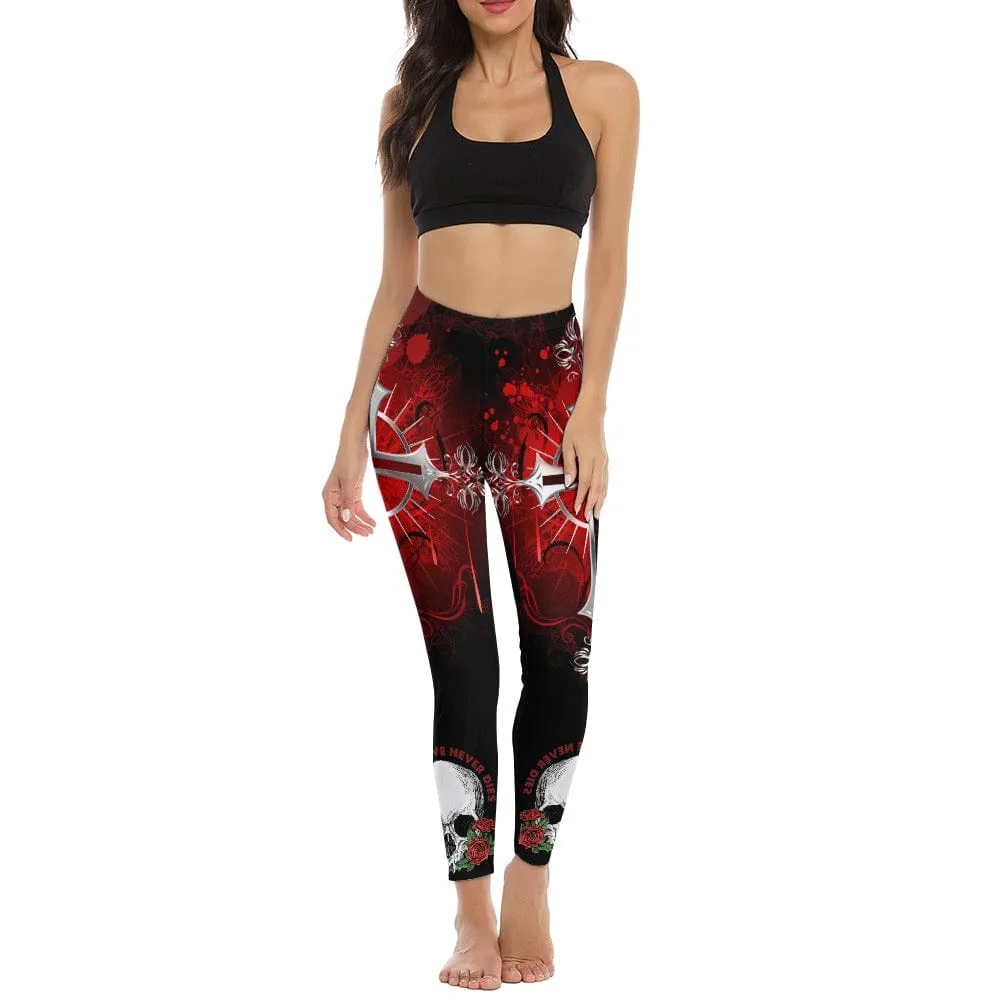 Embrace An Edgy, Sleek Look With Our Ladies Gothic Skull Pattern Yoga Pants