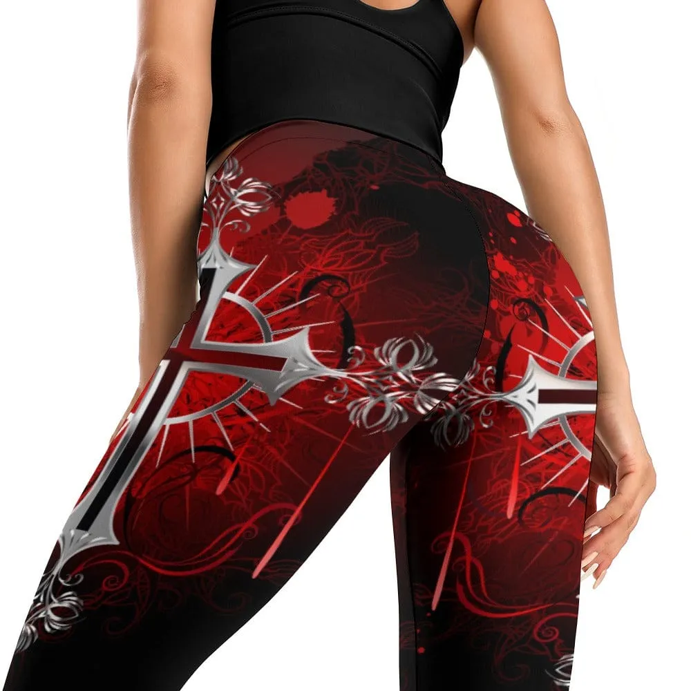 Embrace An Edgy, Sleek Look With Our Ladies Gothic Skull Pattern Yoga Pants